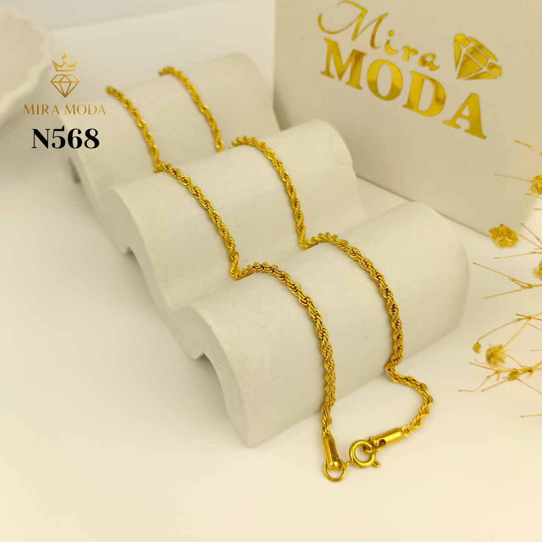 N567 Rope Chain Gold Plated Necklace for Men & Women Tarnish Resistant Hypoallergenic Not Pawnable | MIRA MODA