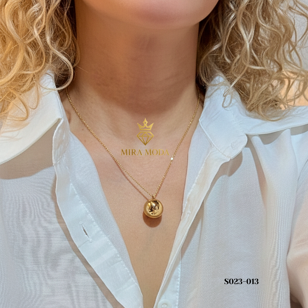 S023-Gold Plated Trendy Bubble Necklace 15mm for Men & Women Everyday Wear | MIRA MODA