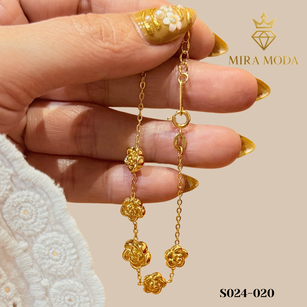 S024 Elegant Rose Motif Gold Plated Bracelet 7 Inches Adjuatable Hypoallergenic for Women | MIRA MODA