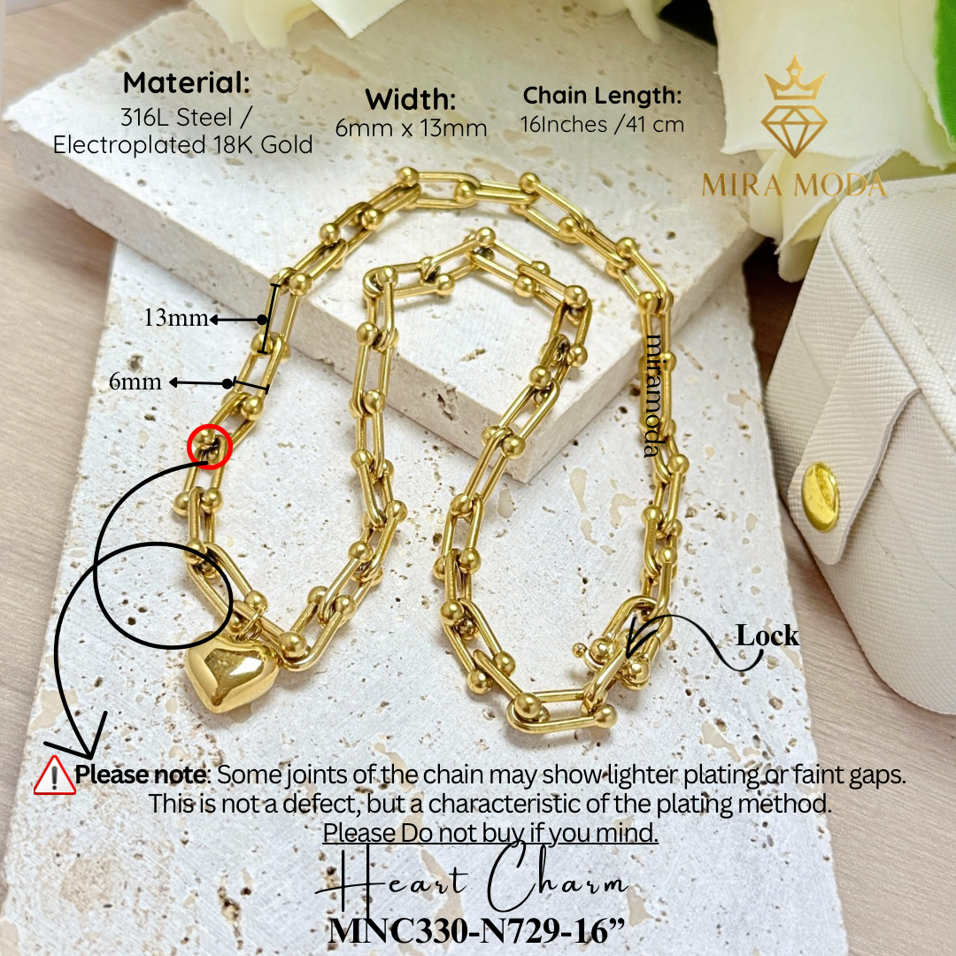N729 Heart Charm U-Link Chain Chocker Necklace | MIRA MODA
