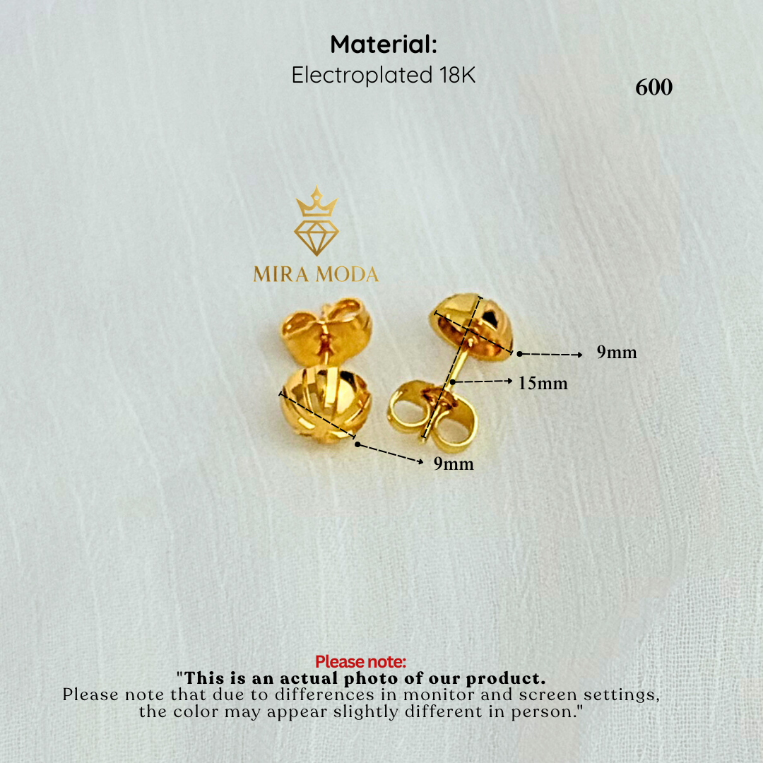 600 Classic Gold Plated Half Ball Earrings 9mm | MIRA MODA