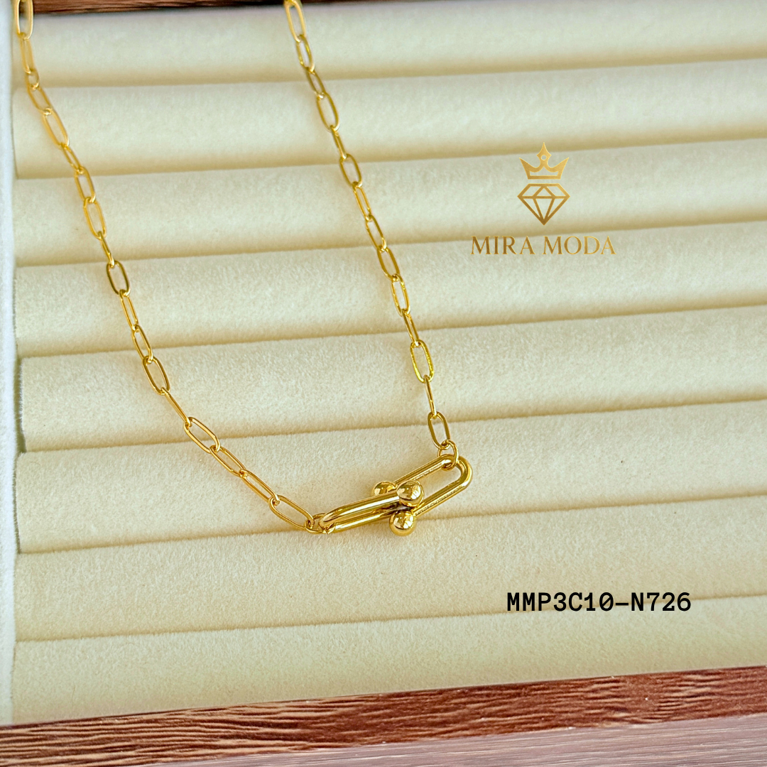 N726 Verona U Link Pendant Necklace 18k Italy Gold Plated Paperclip Chain for Women Tarnish Resistant Hypoallergenic 18" Round Lock with Stamp | MIRA MODA