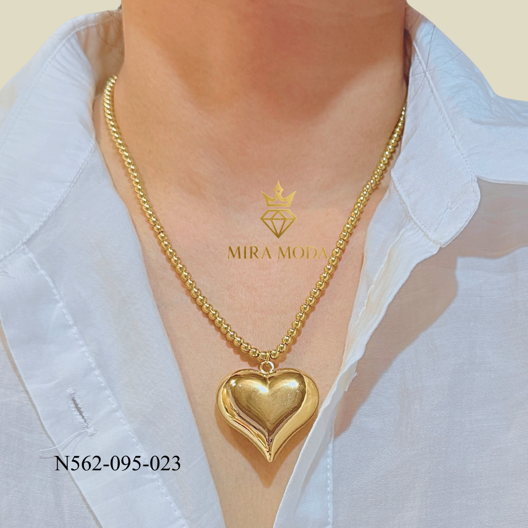 N562-20 Inches Ball Chain Big Heart Necklace for Women Tarnish Resistant Hypoallergenic | MIRA MODA