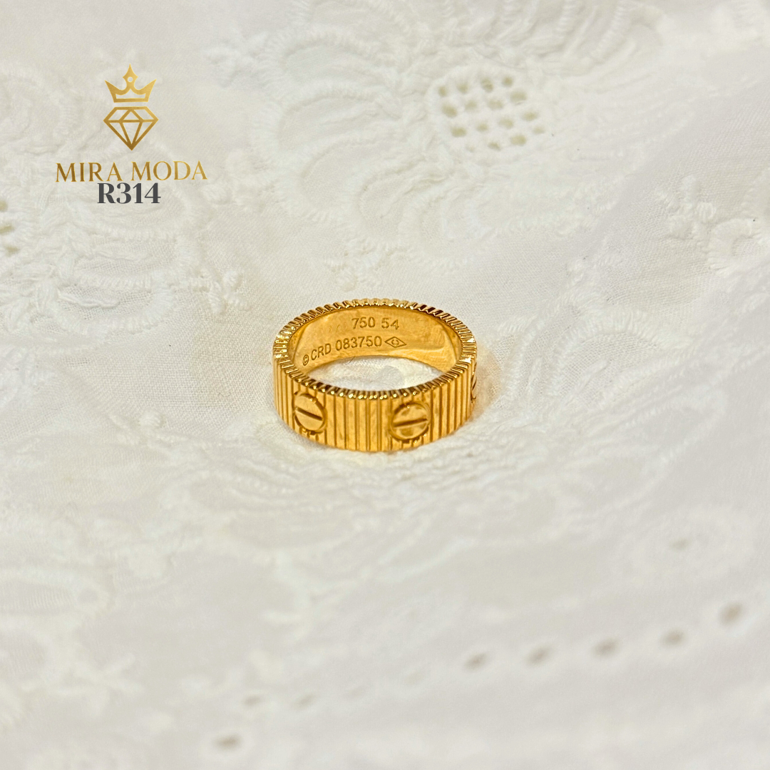 R314 – Classic Textured Screw Motif Design Signature Band Ring | MIRA MODA