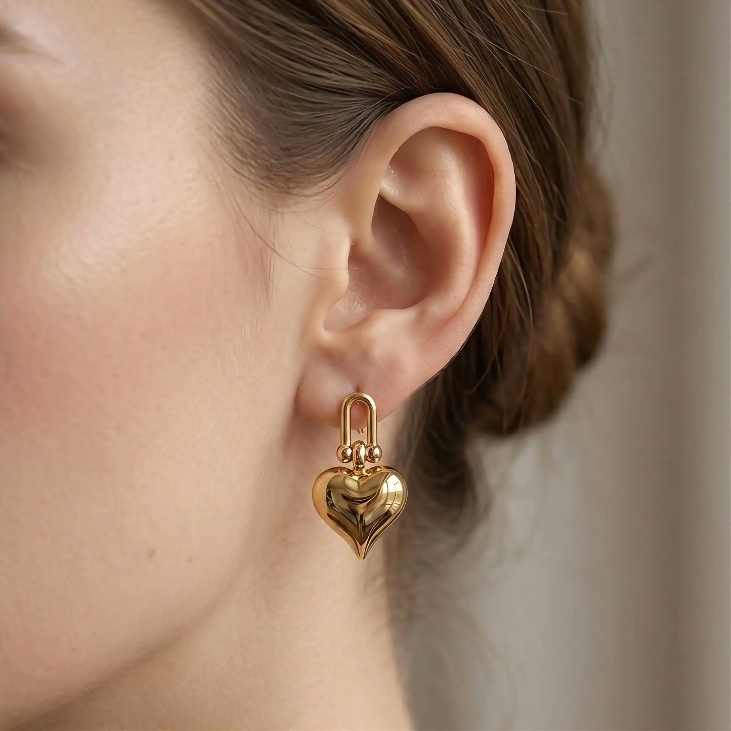 654-Hardware & Heart Drop Stud Earrings