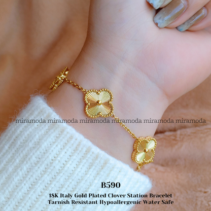B590 Clover Motif Station Bracelet | MIRA MODA