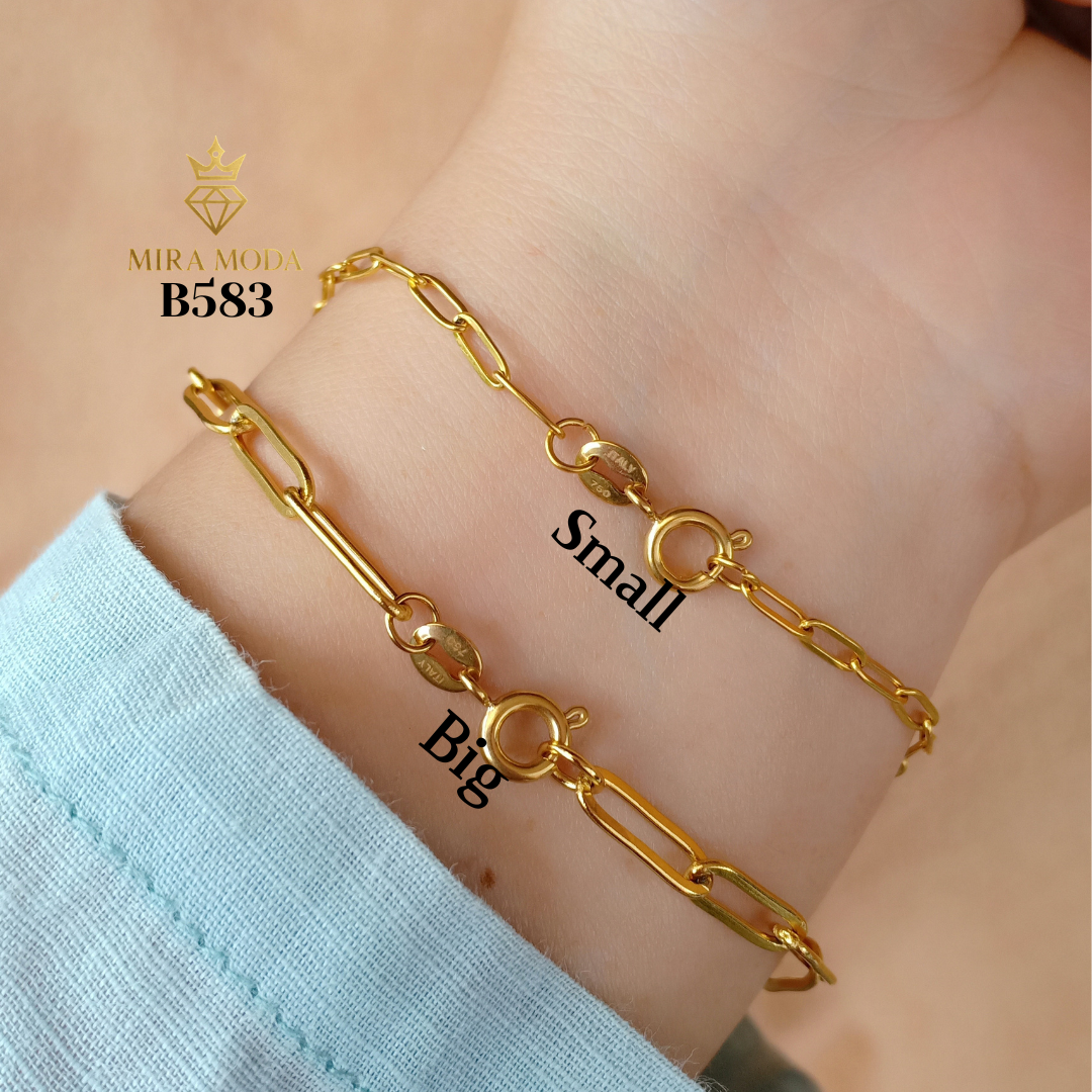 B583 Round Lock Paper Clip Italy Gold Plated Bracelet for Men Women Tarnish Resistant Hypoallergenic Water Safe | MIRA MODA