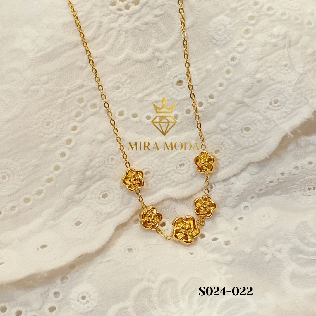S024 Rose Motif Gold Plated Necklace Tarnish Resistant Water Safe Hypoallergenic for Women | MIRA MODA