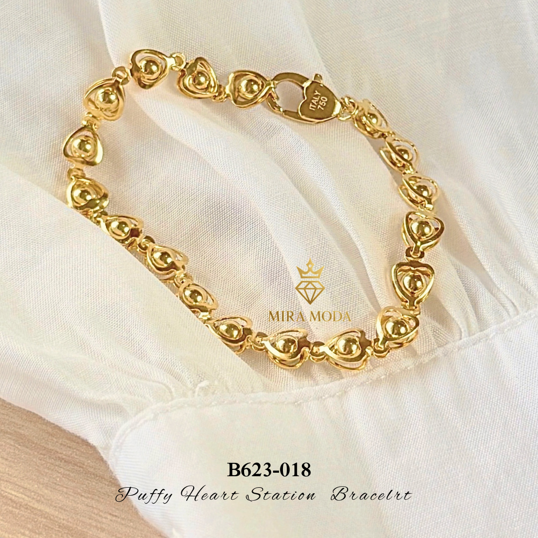 B623-Puffy Heart Link Station Bracelet 8 Inches for Men & Women Elegant Gift  Tarnish Resistant Hypoallergenic | MIRA MODA