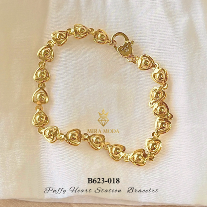 B623-Puffy Heart Link Station Bracelet 8 Inches for Men & Women Elegant Gift  Tarnish Resistant Hypoallergenic | MIRA MODA