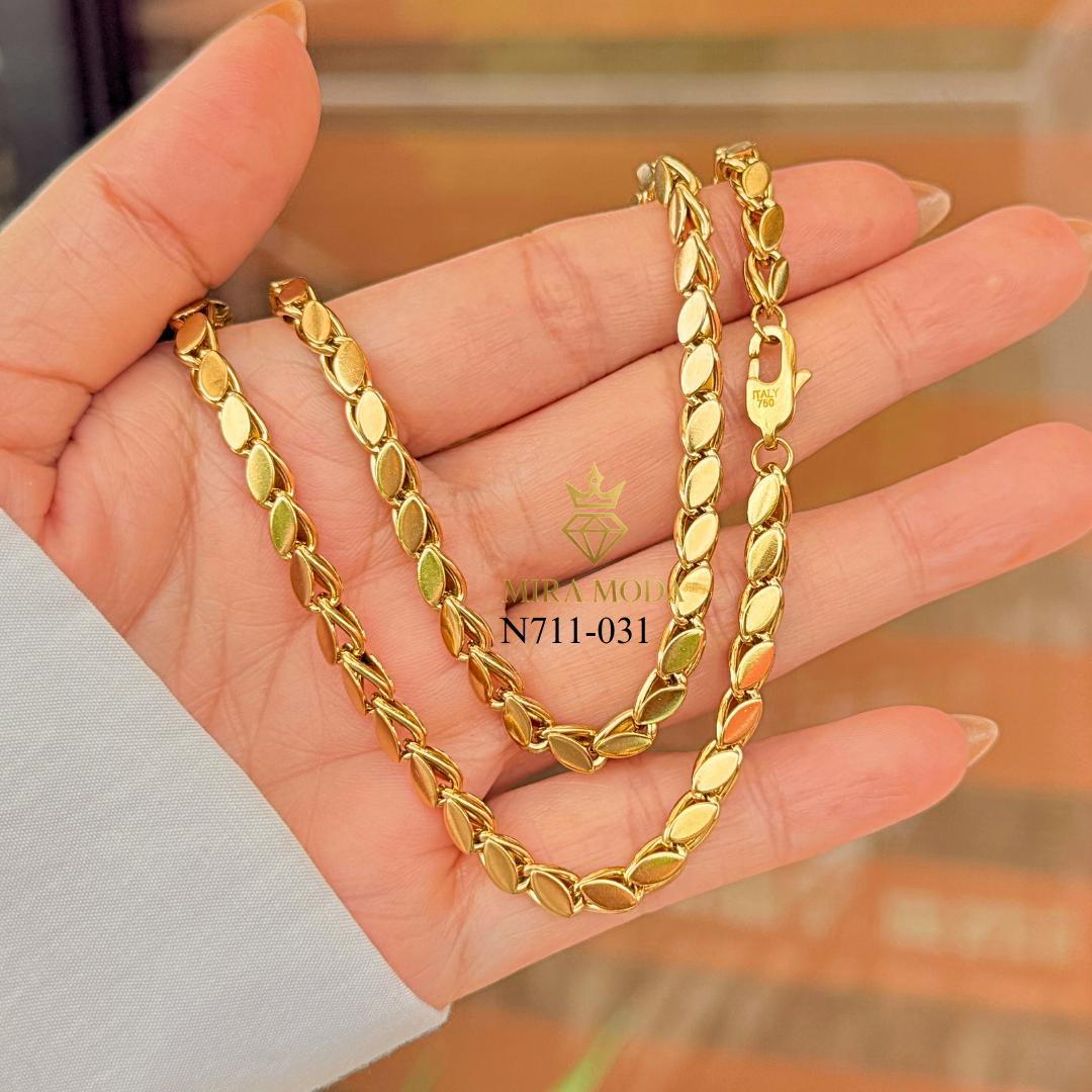 [MIRA MODA] N711 Damascus Coffee Bean Petal Link Chain 18” Necklace for Women Men Hypoallergenic