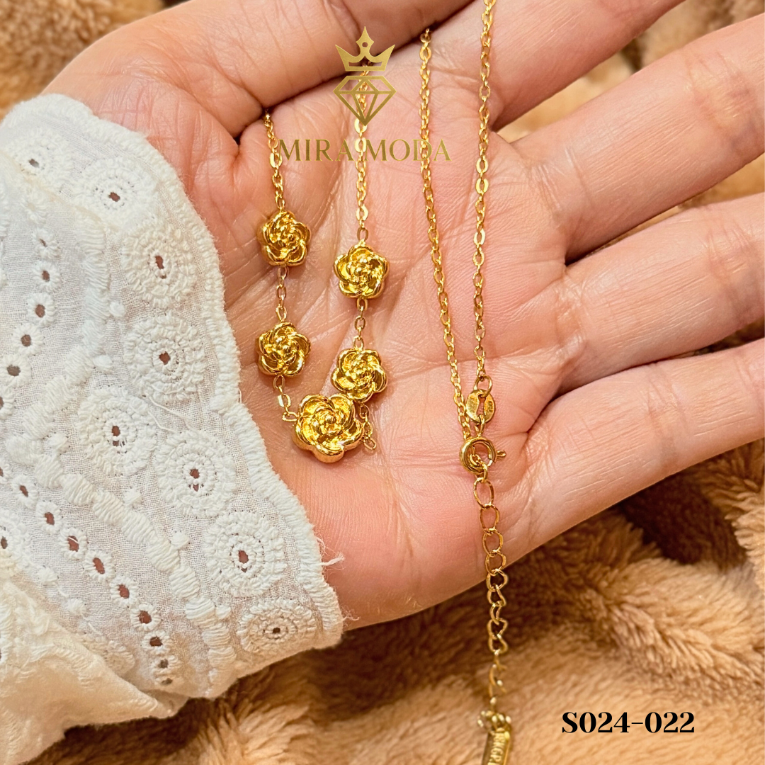 S024 Rose Motif Gold Plated Necklace Tarnish Resistant Water Safe Hypoallergenic for Women | MIRA MODA