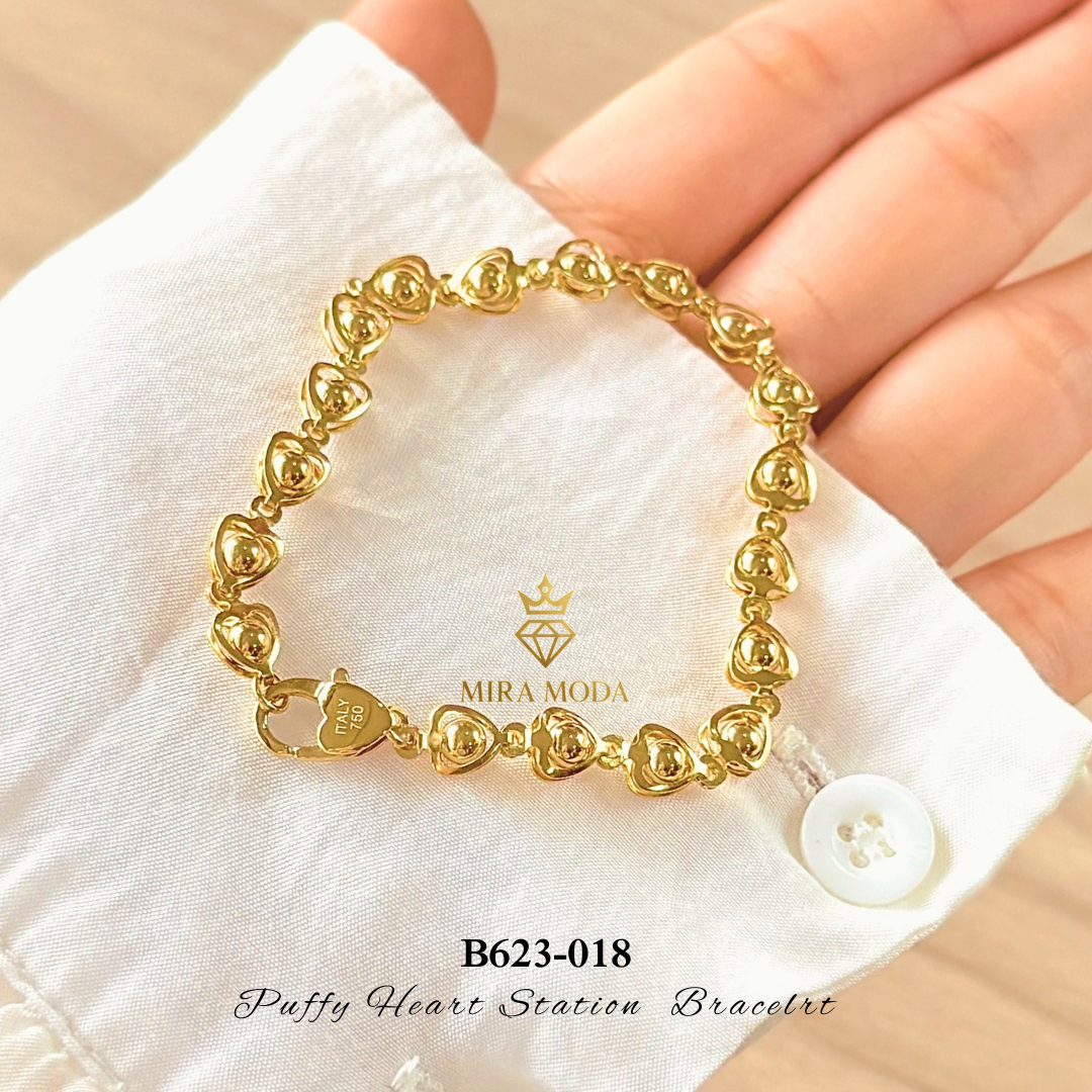 B623-Puffy Heart Link Station Bracelet 8 Inches for Men & Women Elegant Gift  Tarnish Resistant Hypoallergenic | MIRA MODA