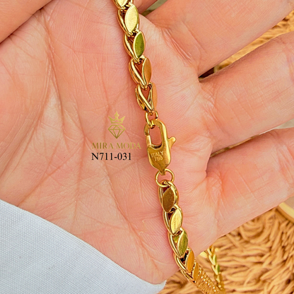 [MIRA MODA] N711 Damascus Coffee Bean Petal Link Chain 18” Necklace for Women Men Hypoallergenic