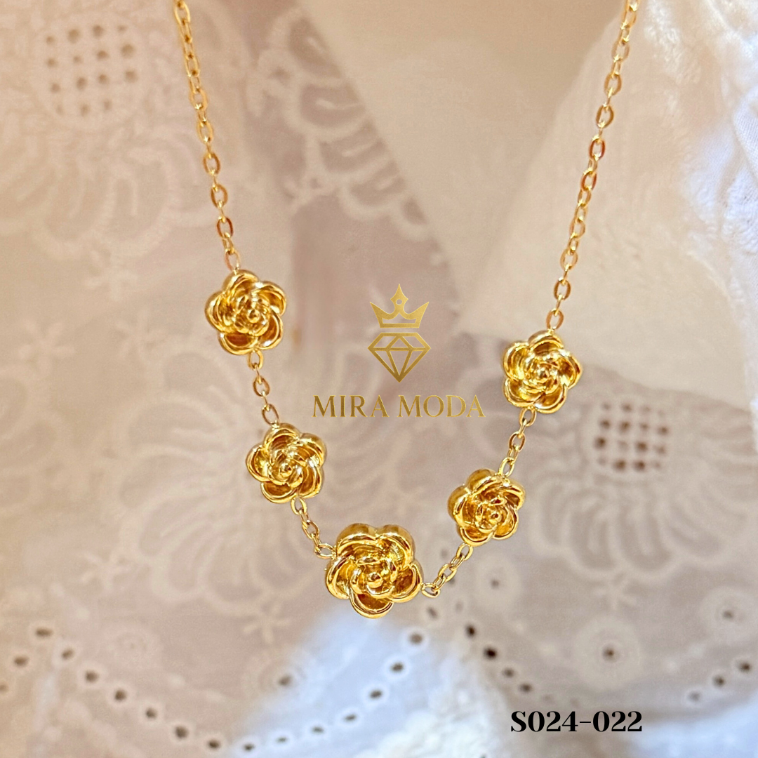 S024 Rose Motif Gold Plated Necklace Tarnish Resistant Water Safe Hypoallergenic for Women | MIRA MODA