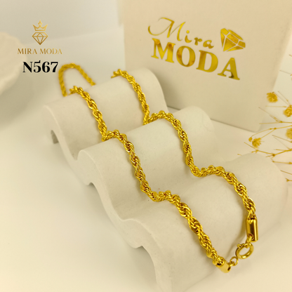 N567 Rope Chain Gold Plated Necklace for Men & Women Tarnish Resistant Hypoallergenic Not Pawnable | MIRA MODA