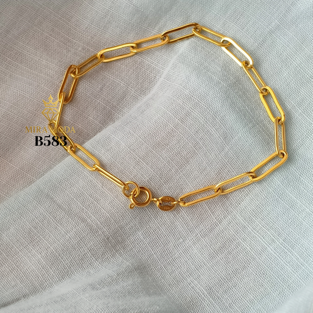 B583 Round Lock Paper Clip Italy Gold Plated Bracelet for Men Women Tarnish Resistant Hypoallergenic Water Safe | MIRA MODA