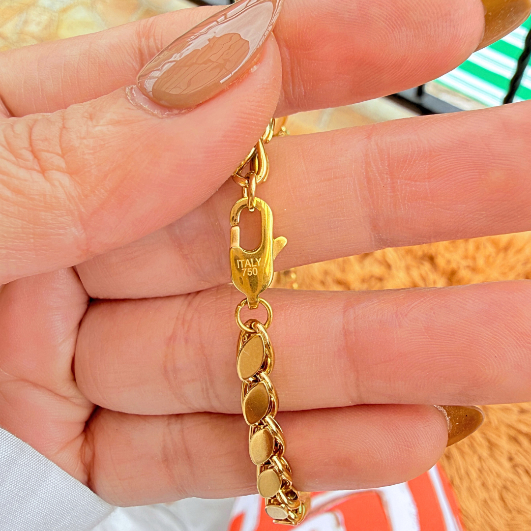 [MIRA MODA] N711 Damascus Coffee Bean Petal Link Chain 18” Necklace for Women Men Hypoallergenic