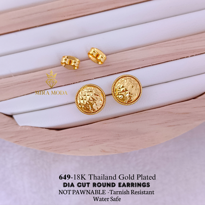 649 Thailand Gold Plated Dia Cut Stud Earrings  Water Safe for Women 650 | MIRA MODA