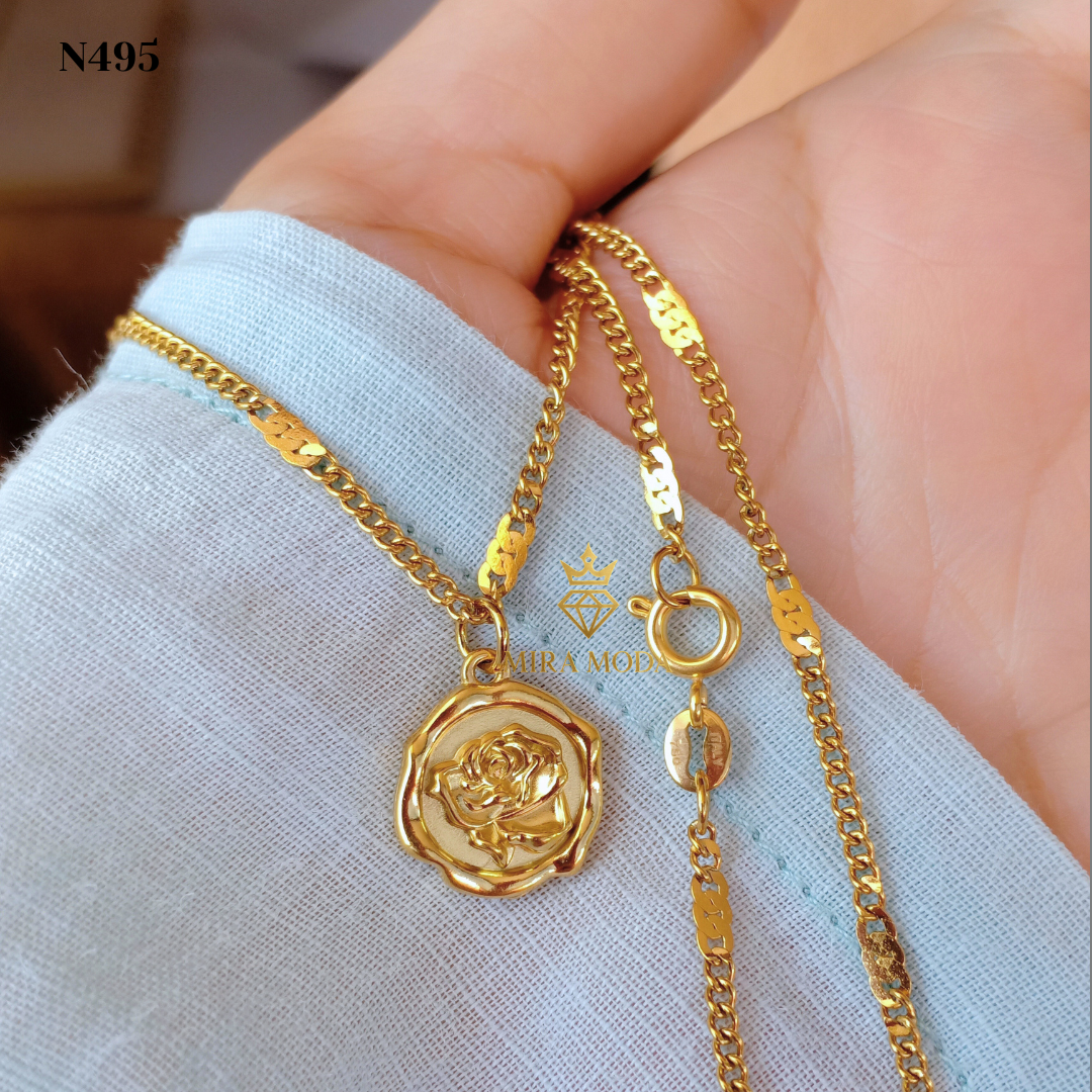 N495 Rose Pendant Necklace Hypoallergenic Tarnish Resistant Water Safe | MIRA MODA