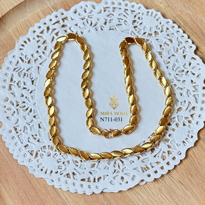 [MIRA MODA] N711 Damascus Coffee Bean Petal Link Chain 18” Necklace for Women Men Hypoallergenic