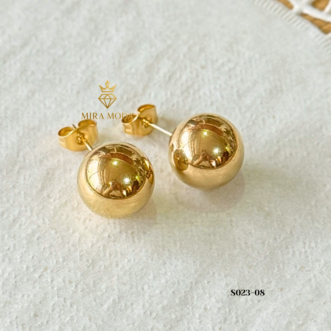 S023 Trendy 12mm Bubble Stud Earrings Mirror Finish | Everyday Wear | MIRA MODA