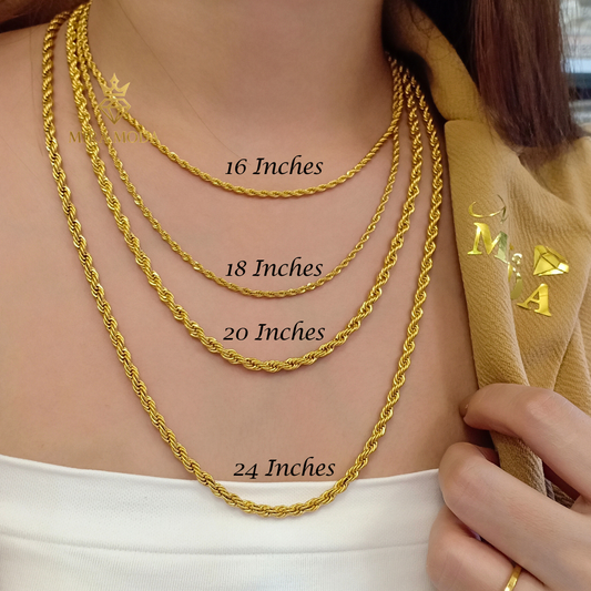 N567 Rope Chain Gold Plated Necklace for Men & Women Tarnish Resistant Hypoallergenic Not Pawnable | MIRA MODA