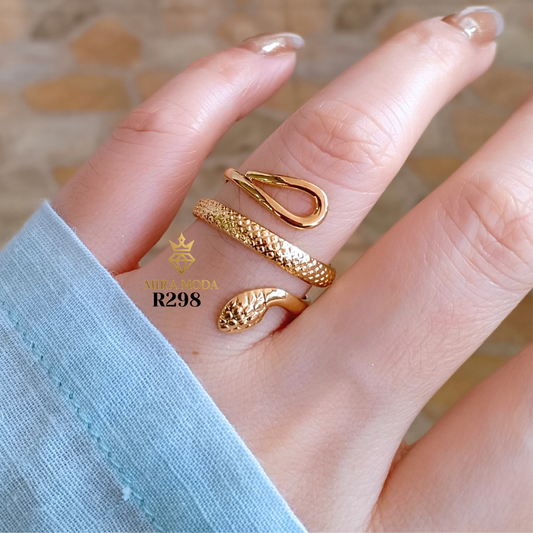 R298-Gold Plated Adjustable Snake Ring for Men Women Tarnish Resistant Water Safe Hypoallergenic | MIRA MODA