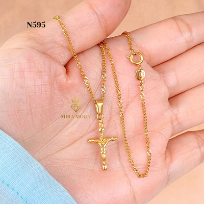 N595-Mini Cuban Cross Necklace| MIRA MODA