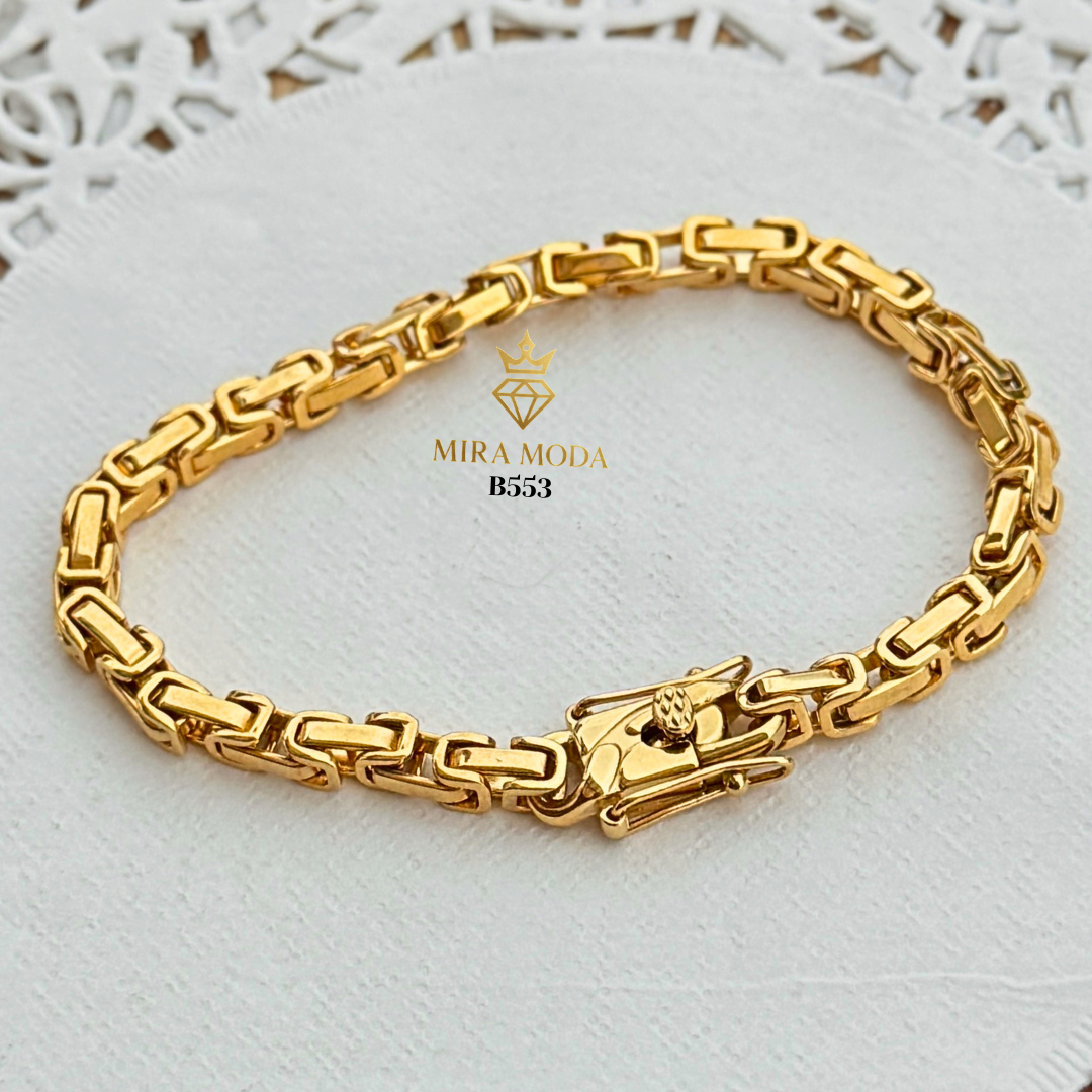 B553 Byzantine Tripple Lock Gold Plated Bracelet for Men Women Tarnish Resistant Hypoallergenic Water Safe | MIRA MODA