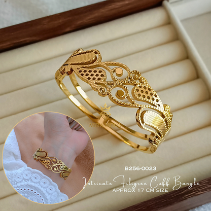 B256-Vintage Intricate Filigree Cuff Bangle Trendy Gold-Tone for Men & Women 17cm | MIRA MODA
