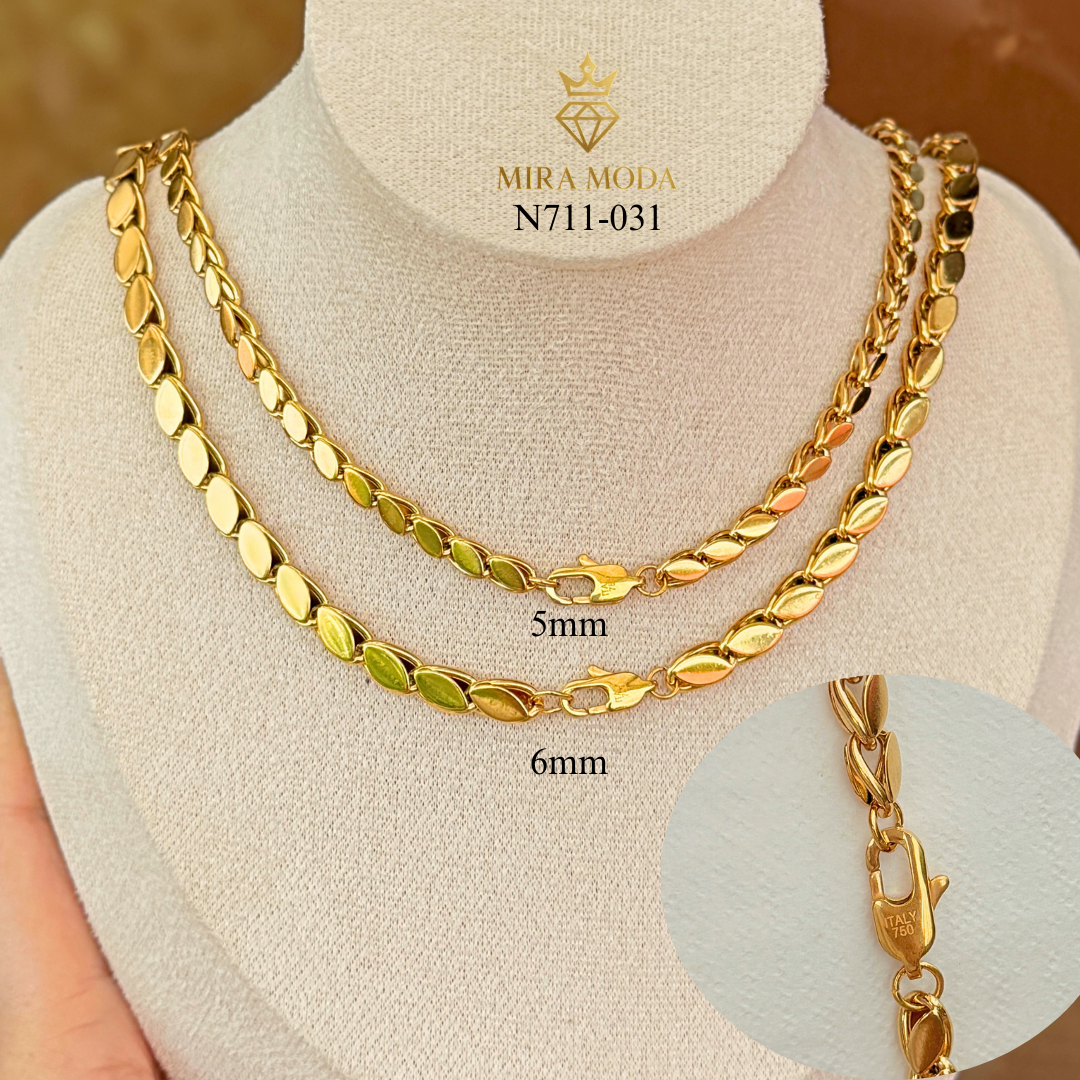 [MIRA MODA] N711 Damascus Coffee Bean Petal Link Chain 18” Necklace for Women Men Hypoallergenic