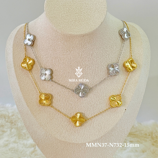 N732-Lucky Clover 5 Motif Necklace 15mm
