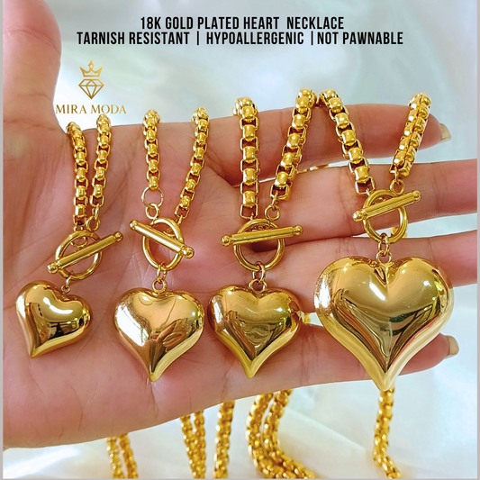 N493 Big Heart 18 Inches 18K Gold Plated Necklace for Women Hypoallergenic N494 N546 N545 | MIRA MODA