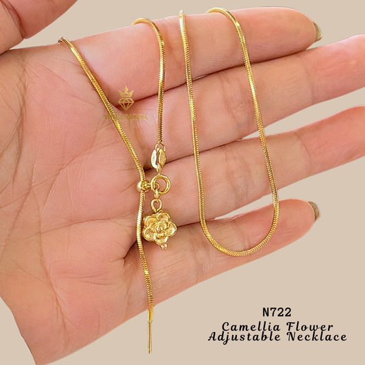 N722 Camellia Flower Adjustable Snake Chain Necklace Minimalist | MIRA MODA