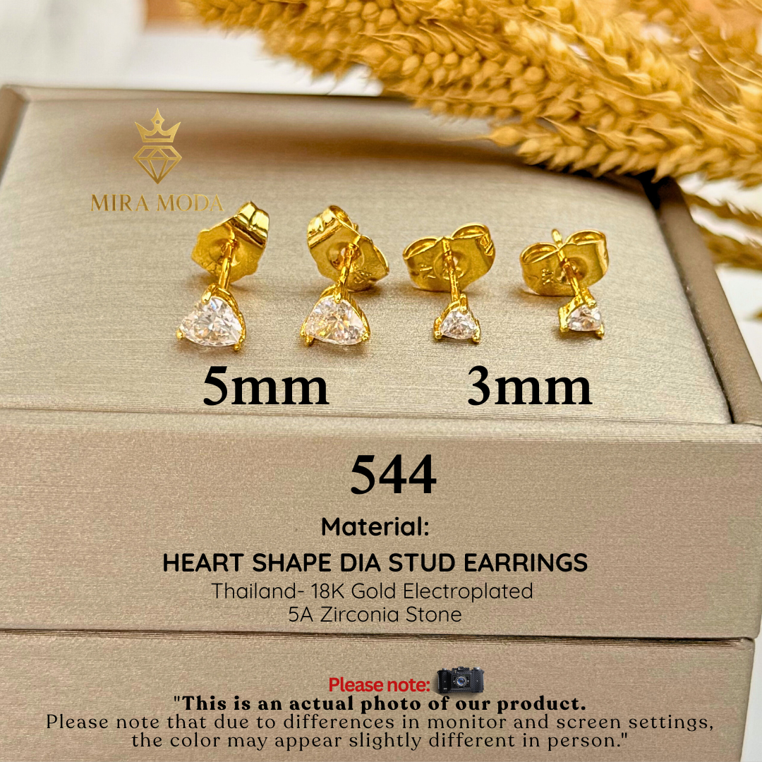 544-Gold Plated Heart Shape 5A Zircon Stud Earrings for Men Women Tarnish Resistant | MIRA MODA