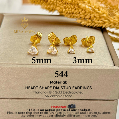 544-Gold Plated Heart Shape 5A Zircon Stud Earrings for Men Women Tarnish Resistant | MIRA MODA