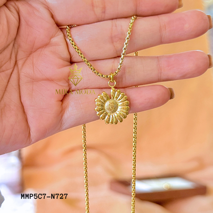 N727 Sunflower Pendant Necklace 18k Italy Gold Plated Tauco Chain for Women Tarnish Resistant Hypoallergenic 18" Round Lock with Stamp | MIRA MODA
