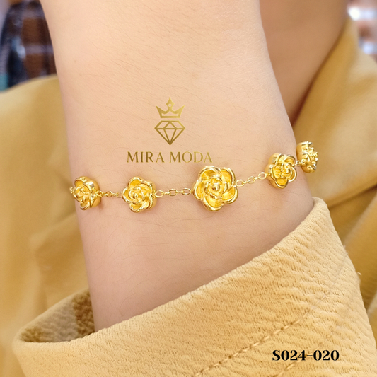 S024 Elegant Rose Motif Gold Plated Bracelet 7 Inches Adjuatable Hypoallergenic for Women | MIRA MODA