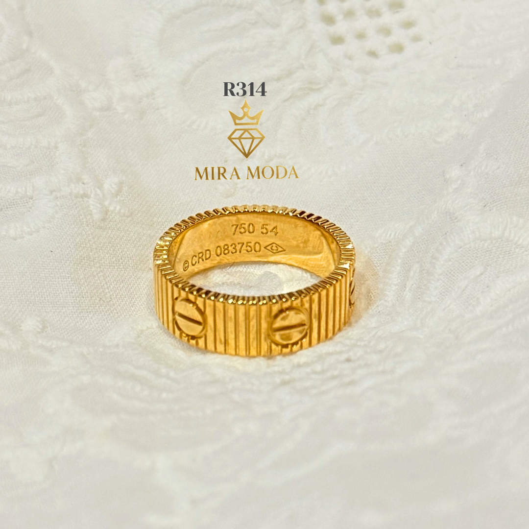 R314 – Classic Textured Screw Motif Design Signature Band Ring | MIRA MODA
