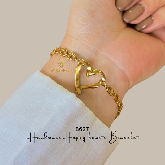 B627 Dainty Happy Heart Charm Bracelet Minimalist U-Link Chain | MIRA MODA