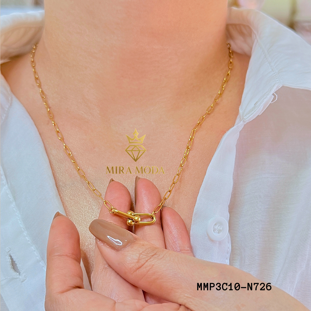 N726 Verona U Link Pendant Necklace 18k Italy Gold Plated Paperclip Chain for Women Tarnish Resistant Hypoallergenic 18" Round Lock with Stamp | MIRA MODA