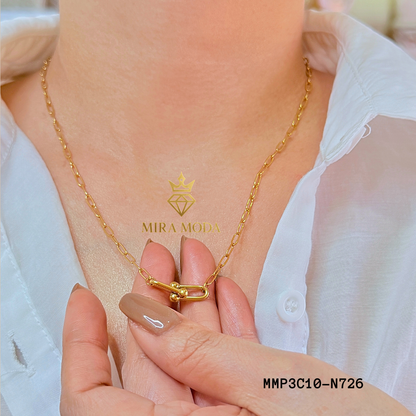 N726 Verona U Link Pendant Necklace 18k Italy Gold Plated Paperclip Chain for Women Tarnish Resistant Hypoallergenic 18" Round Lock with Stamp | MIRA MODA