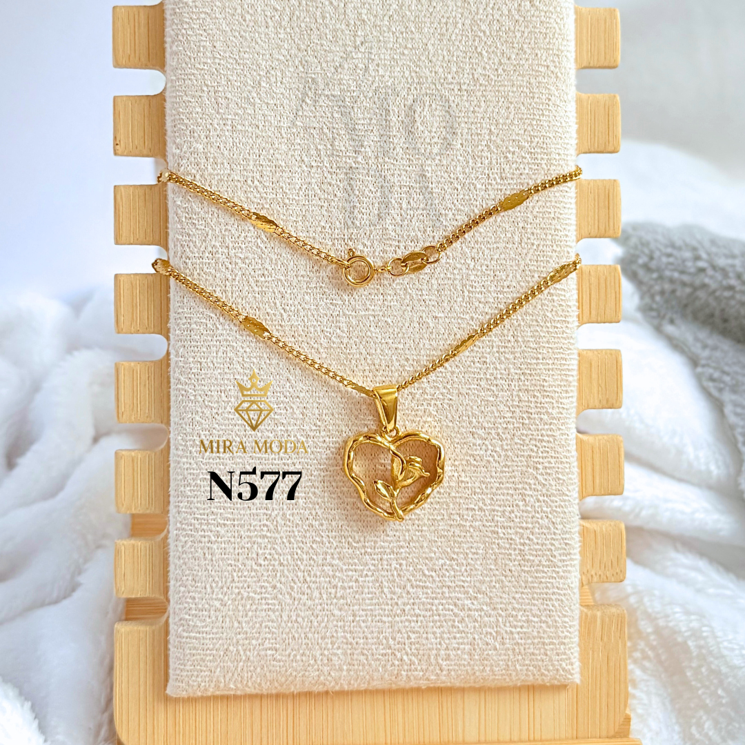 N577 Rose Heart Gold Plated Necklace 20 Inches for Men Women Hypoallergenic Tarnish Resistant | MIRA MODA