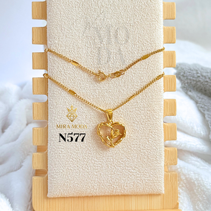 N577 Rose Heart Gold Plated Necklace 20 Inches for Men Women Hypoallergenic Tarnish Resistant | MIRA MODA