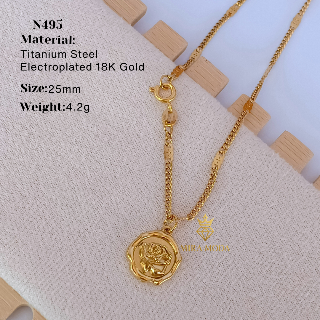N495 Rose Pendant Necklace Hypoallergenic Tarnish Resistant Water Safe | MIRA MODA