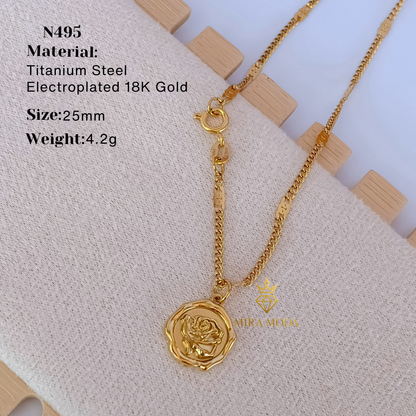 N495 Rose Pendant Necklace Hypoallergenic Tarnish Resistant Water Safe | MIRA MODA