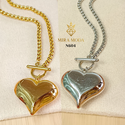 N604-Big Heart Necklace | MIRA MODA