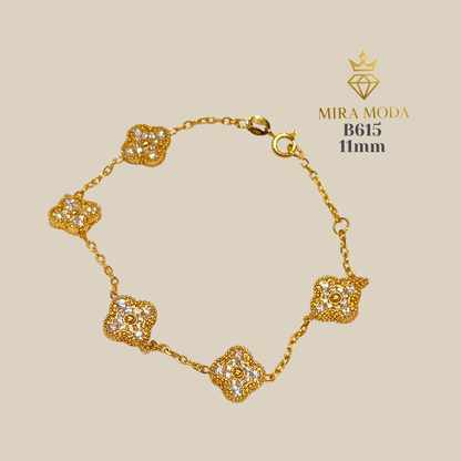 B615 Diamond-Cut  Clover Motif Station Bracelet 11mm| MIRA MODA