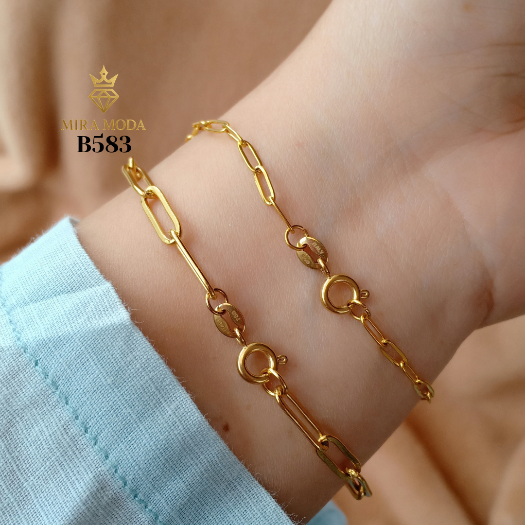 B583 Round Lock Paper Clip Italy Gold Plated Bracelet for Men Women Tarnish Resistant Hypoallergenic Water Safe | MIRA MODA